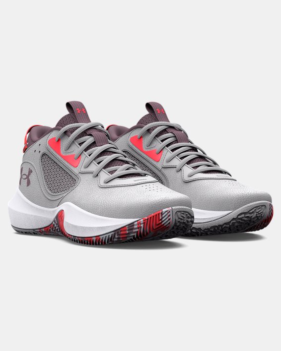 Grade School UA Lockdown 6 Basketball Shoes in Gray image number 3
